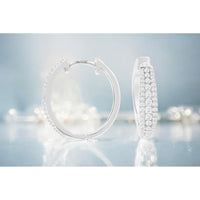 14K White Gold Medium Hoop Earrings with Three-Row Pavé Set Round Diamonds - 0.50 Carat Total Diamond Weight - Royal Jewelry