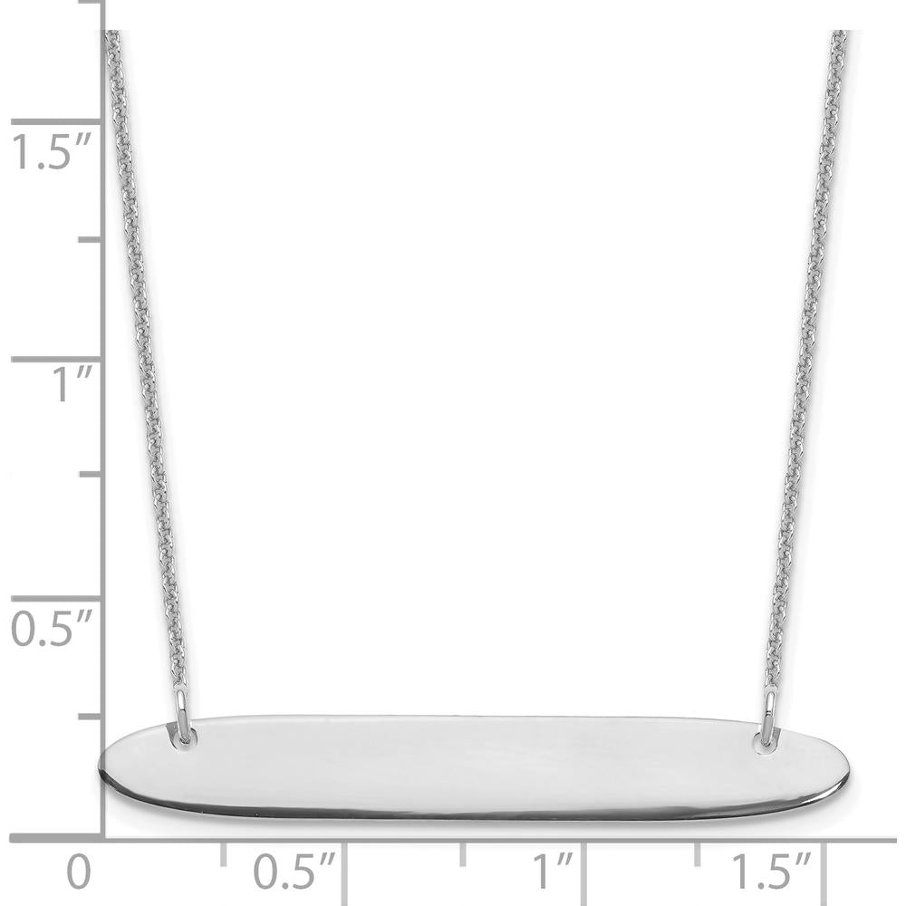 14K White Gold Medium Oblong Bar Necklace with Polished Finish and Rhodium Plating - 18" Cable Chain by Oro Pregiato