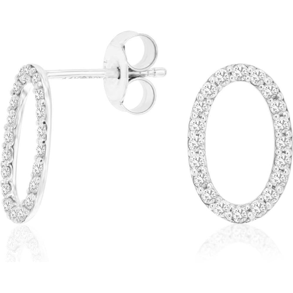 14K White Gold Medium Open Circle Hoop Earrings with Milgrain Detail and Round Brilliant Cut Diamonds - 0.40 Carat Total Diamond Weight - Royal Jewelry