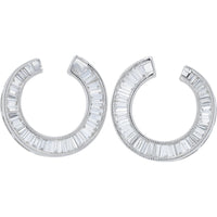 14K White Gold Medium Open Hoop Earrings with Channel Set Baguette Lab Grown Diamonds - 2.00 Carat Total Diamond Weight