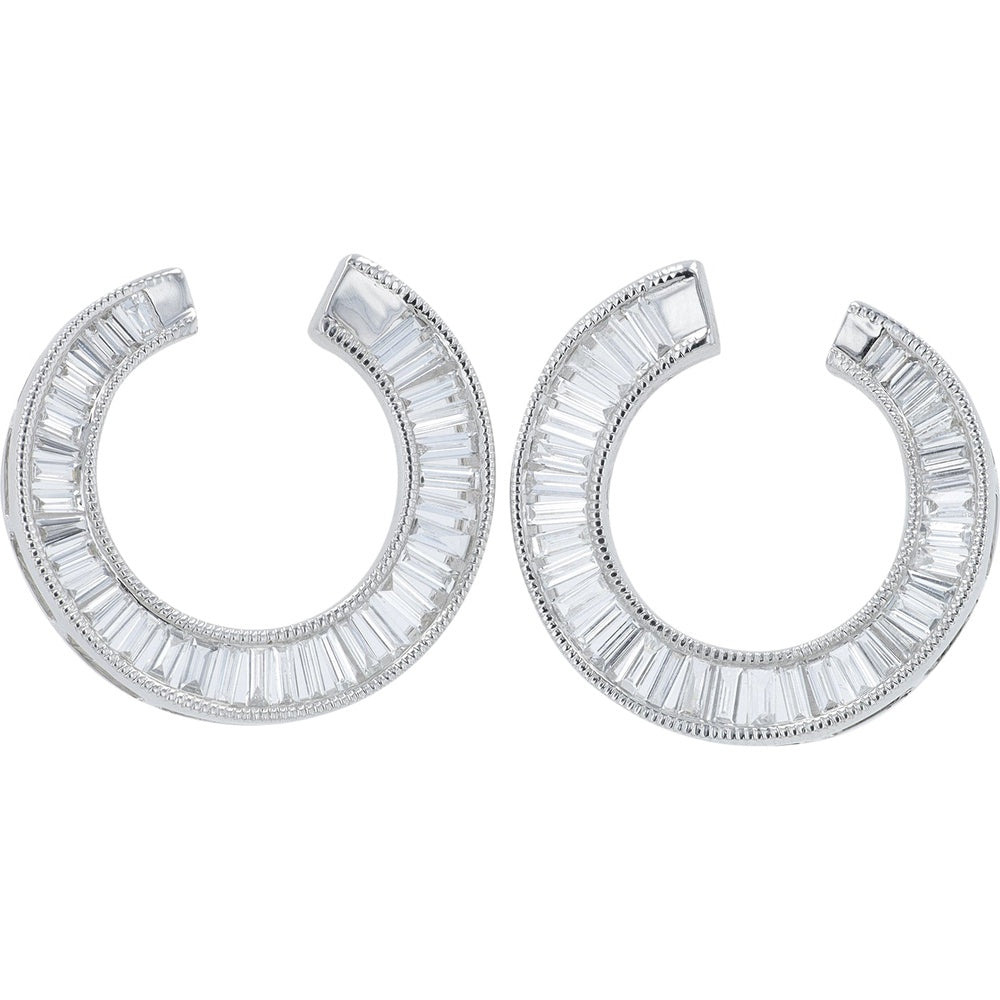 14K White Gold Medium Open Hoop Earrings with Channel Set Baguette Lab Grown Diamonds - 2.00 Carat Total Diamond Weight