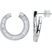 14K White Gold Medium Open Hoop Earrings with Channel Set Baguette Lab Grown Diamonds - 2.00 Carat Total Diamond Weight