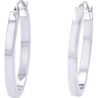 14K White Gold Medium Oval Hoop Earrings - Polished Sleek Design