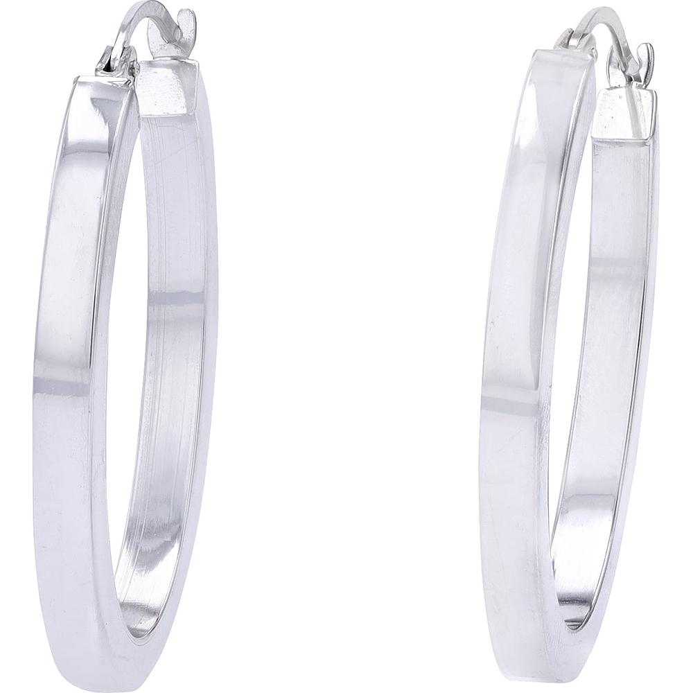 14K White Gold Medium Oval Hoop Earrings - Polished Sleek Design