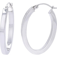 14K White Gold Medium Oval Hoop Earrings - Polished Sleek Design