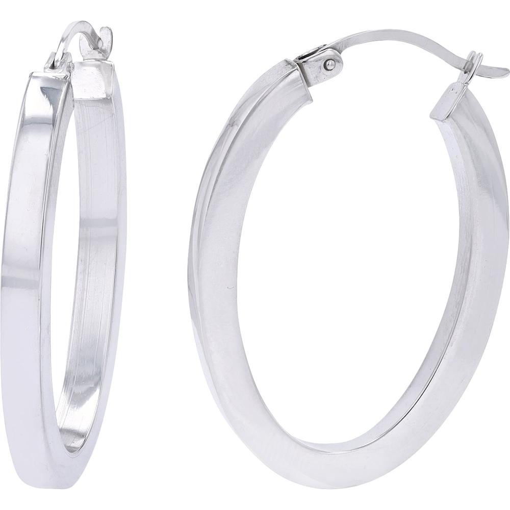 14K White Gold Medium Oval Hoop Earrings - Polished Sleek Design