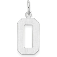 14K White Gold Medium Polished Number 0 Charm Pendant - Contemporary Design by Oro Pregiato