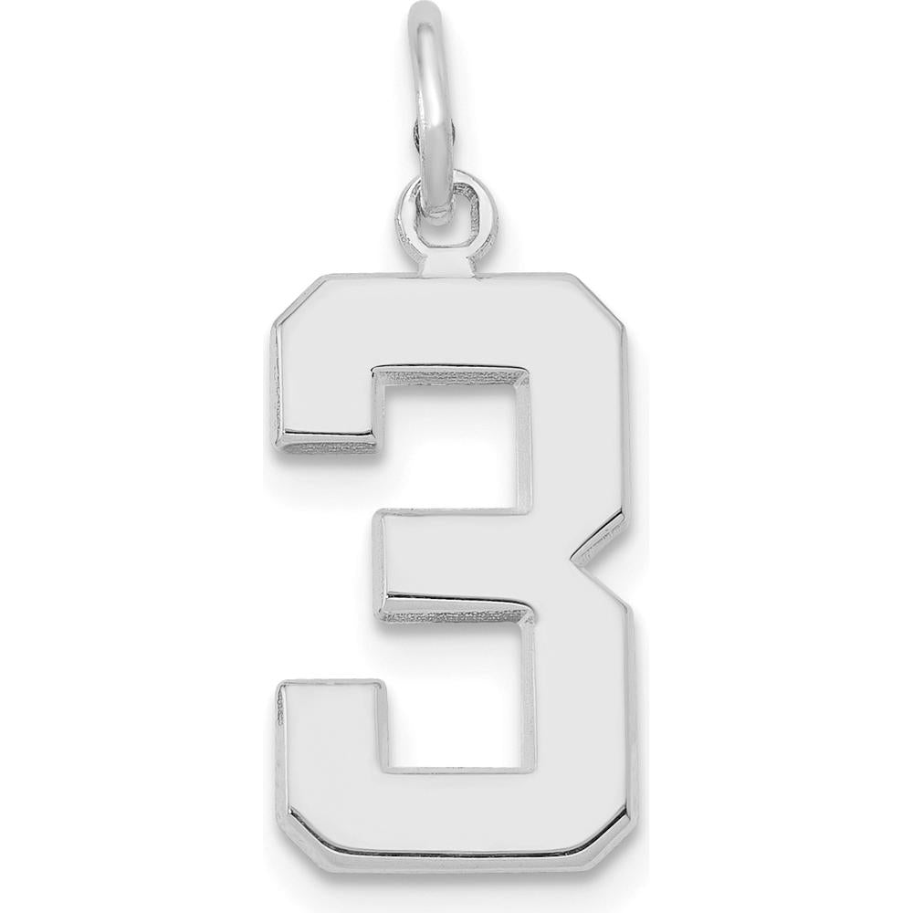 14K White Gold Medium Polished Number 3 Charm with Rhodium Plating by Oro Pregiato