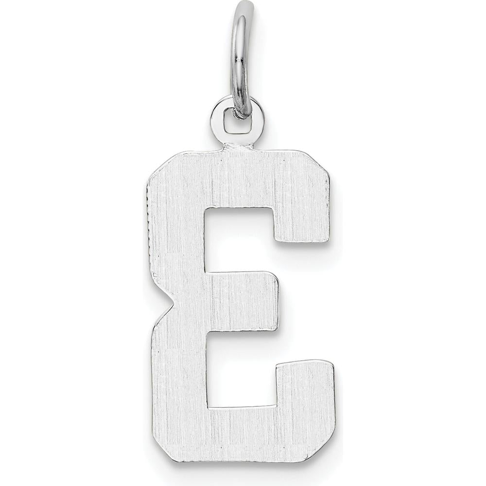 14K White Gold Medium Polished Number 3 Charm with Rhodium Plating by Oro Pregiato