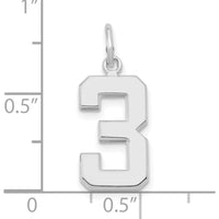 14K White Gold Medium Polished Number 3 Charm with Rhodium Plating by Oro Pregiato