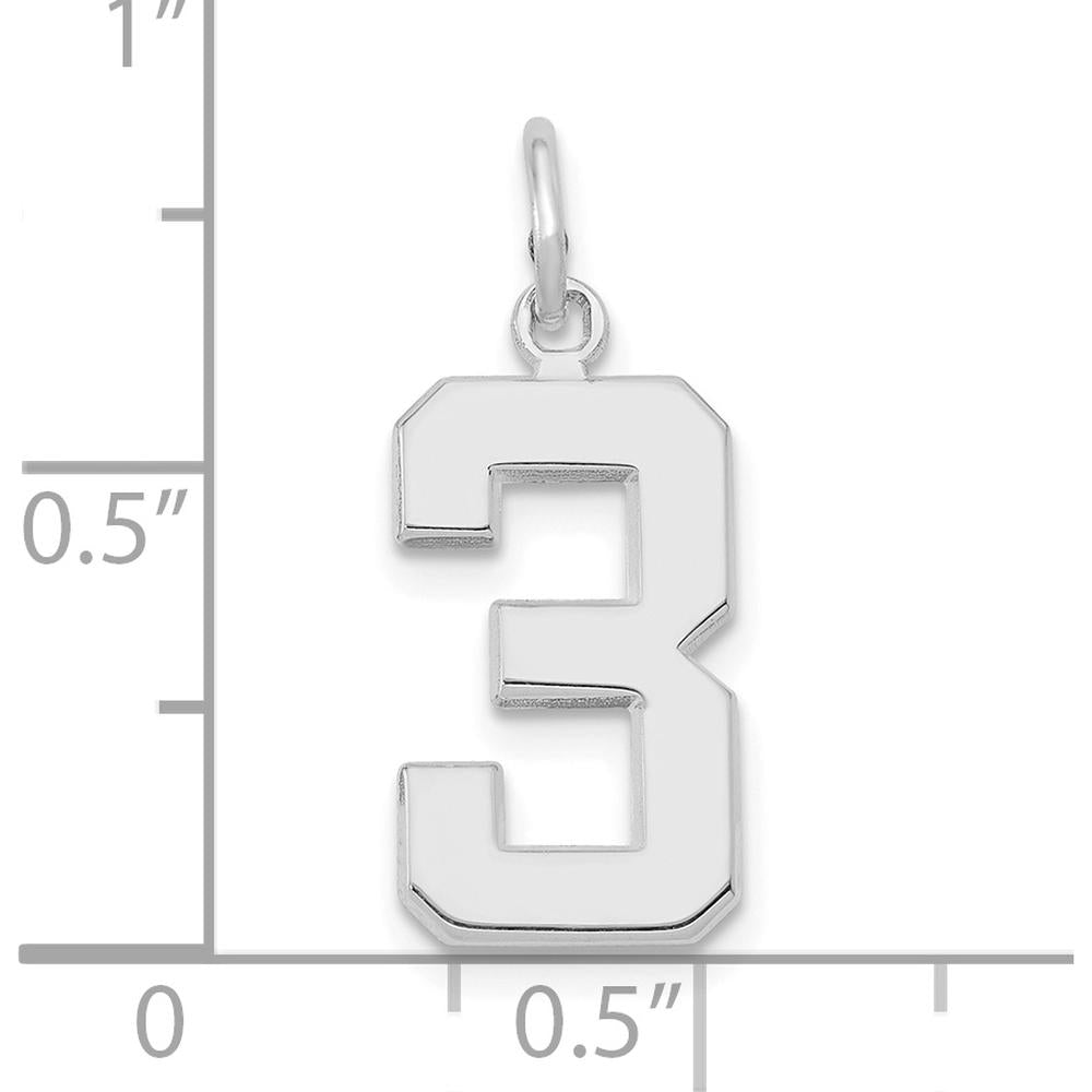14K White Gold Medium Polished Number 3 Charm with Rhodium Plating by Oro Pregiato