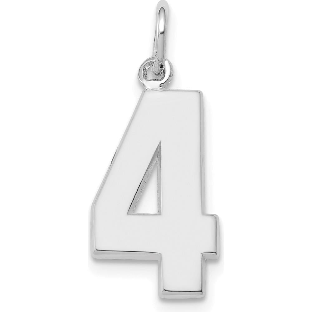 14K White Gold Medium Polished Number 4 Charm with Rhodium Plating by Oro Pregiato