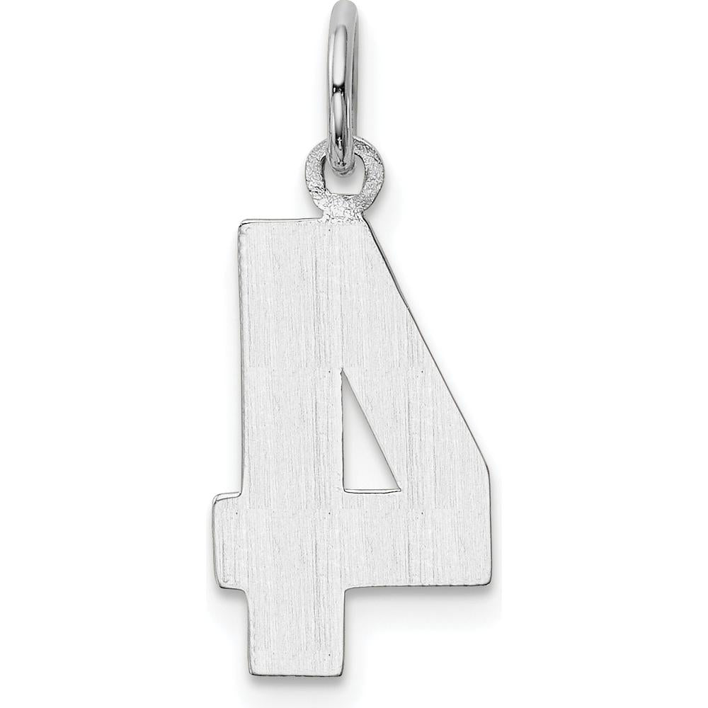 14K White Gold Medium Polished Number 4 Charm with Rhodium Plating by Oro Pregiato