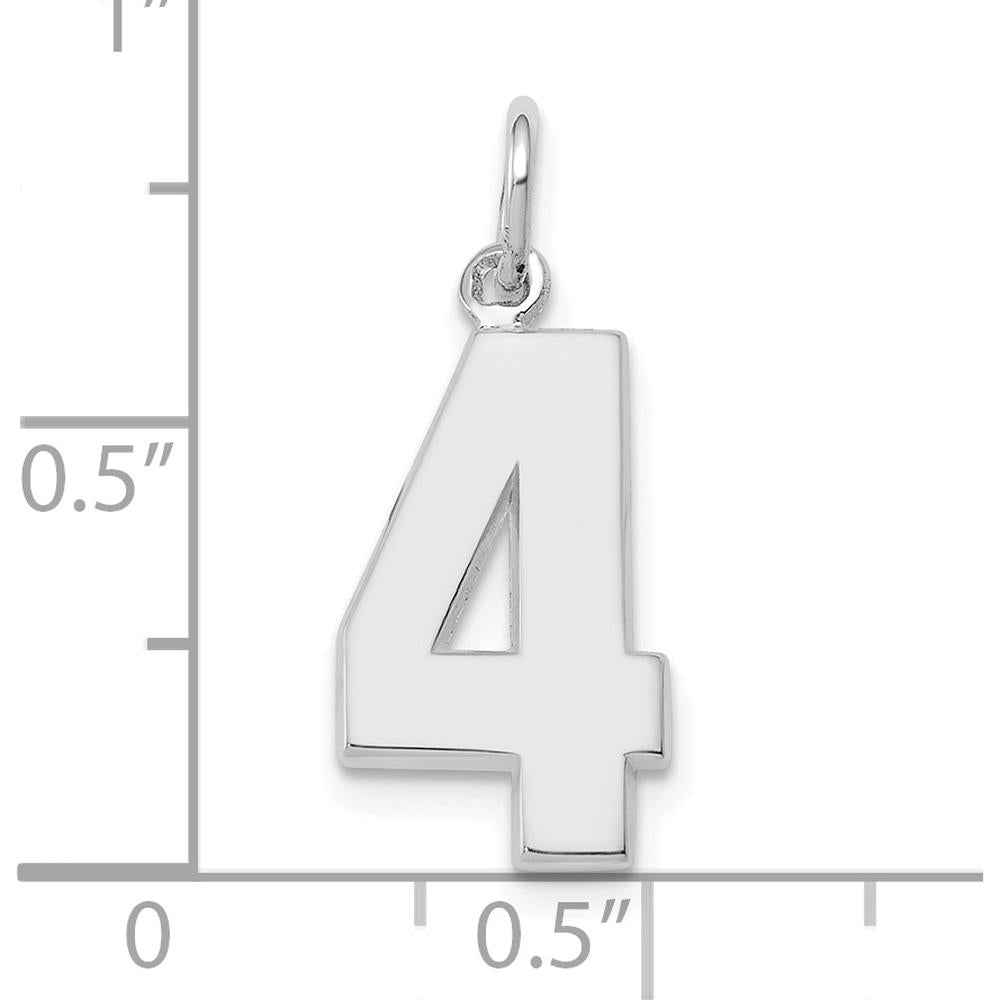14K White Gold Medium Polished Number 4 Charm with Rhodium Plating by Oro Pregiato
