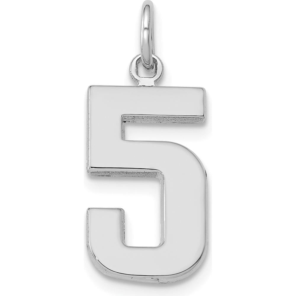 14K White Gold Medium Polished Number 5 Charm - Rhodium Plated by Oro Pregiato