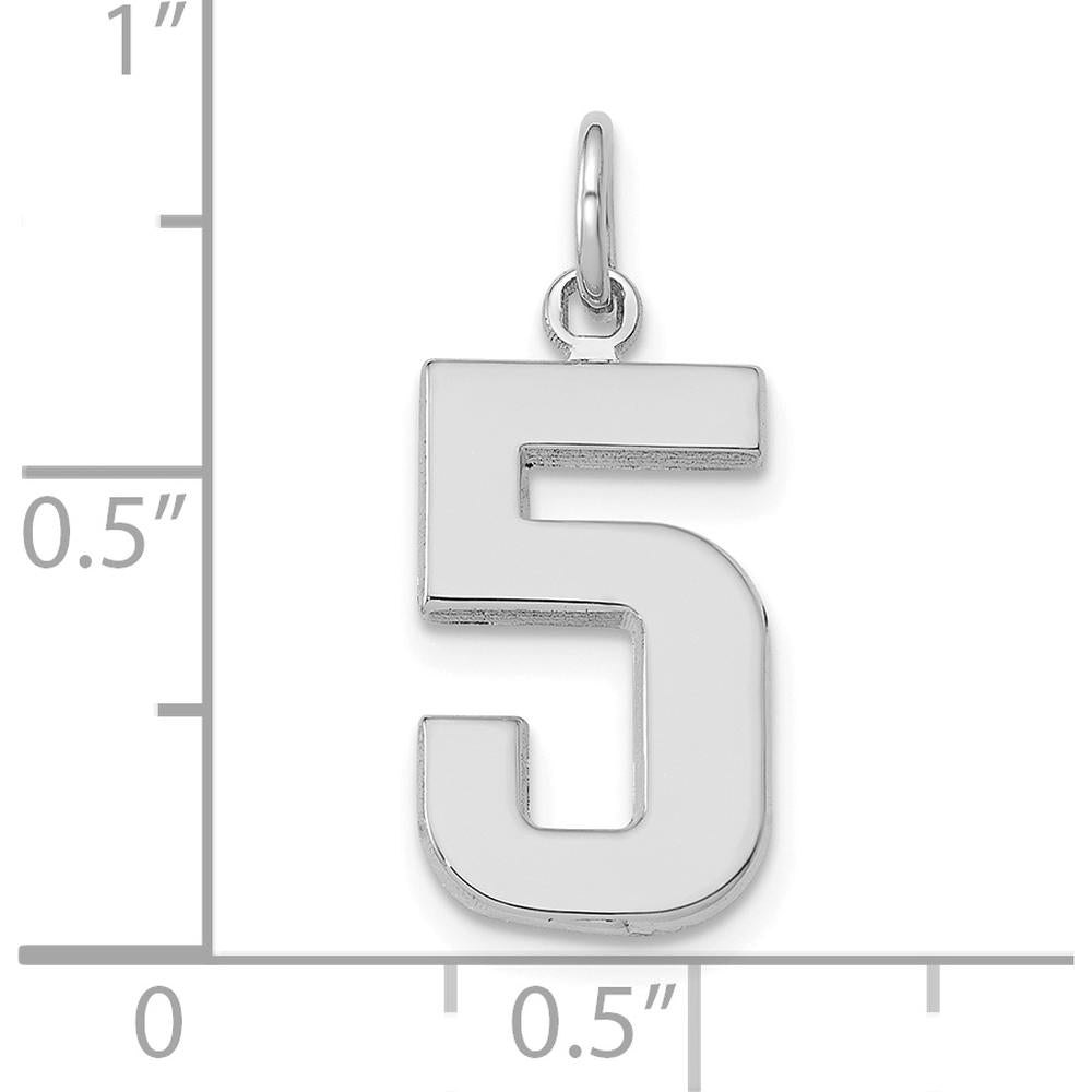 14K White Gold Medium Polished Number 5 Charm - Rhodium Plated by Oro Pregiato