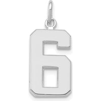 14K White Gold Medium Polished Number 6 Charm Pendant with Rhodium Plating by Oro Pregiato