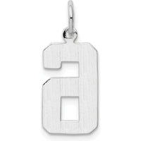 14K White Gold Medium Polished Number 6 Charm Pendant with Rhodium Plating by Oro Pregiato