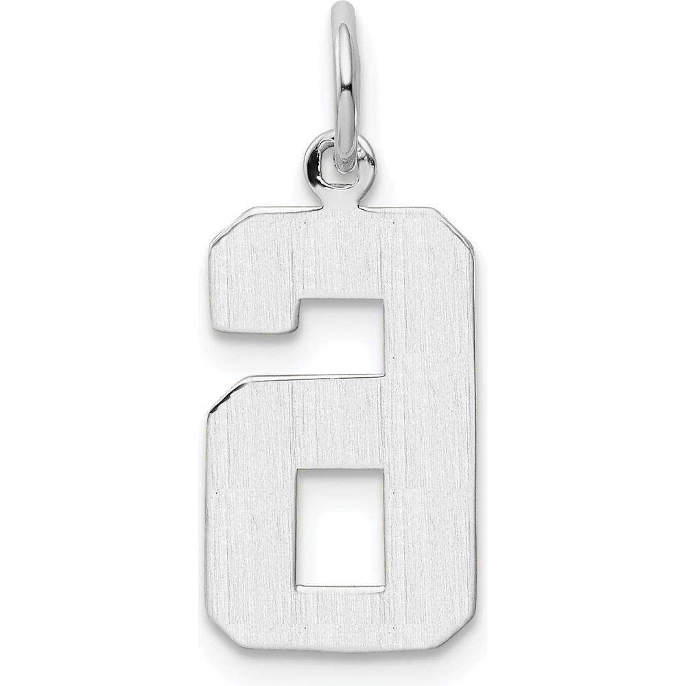 14K White Gold Medium Polished Number 6 Charm Pendant with Rhodium Plating by Oro Pregiato