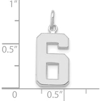 14K White Gold Medium Polished Number 6 Charm Pendant with Rhodium Plating by Oro Pregiato