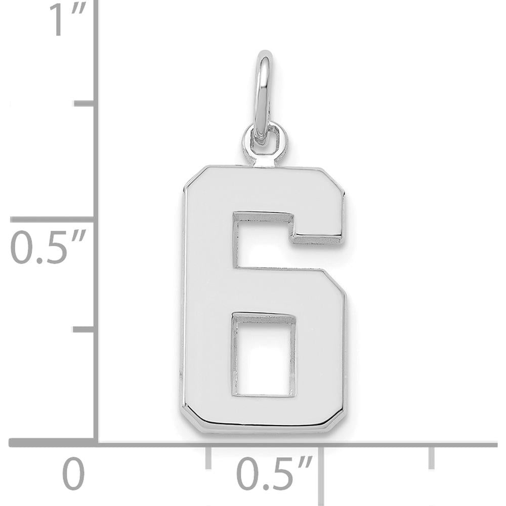 14K White Gold Medium Polished Number 6 Charm Pendant with Rhodium Plating by Oro Pregiato