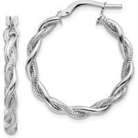 14K White Gold Medium Twisted Hoop Earrings with Diamond-Cut Texture by 0