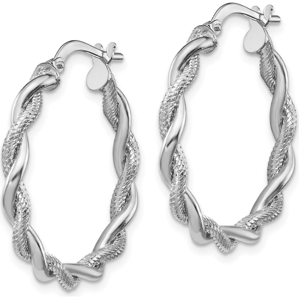 14K White Gold Medium Twisted Hoop Earrings with Diamond-Cut Texture by 0