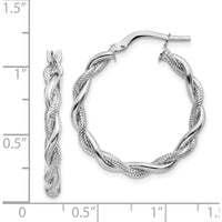 14K White Gold Medium Twisted Hoop Earrings with Diamond-Cut Texture by 0