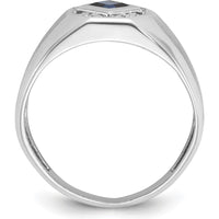 14K White Gold Men’s Created Sapphire and Diamond Satin Ring - 1/20 Carat Diamond Weight by IBGoodman