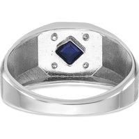 14K White Gold Men’s Created Sapphire and Diamond Satin Ring - 1/20 Carat Diamond Weight by IBGoodman
