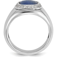 14K White Gold Men’s Cushion Cut Sapphire Ring with Diamond Halo - Sapphire and Diamond Accent by IBGoodman