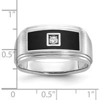 14K White Gold Men’s Polished Satin Ring with Black Enamel and Round Diamond - 1/20 Carats Diamond Weight by IBGoodman