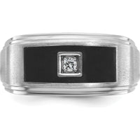 14K White Gold Men’s Polished Satin Ring with Black Enamel and Round Diamond - 1/20 Carats Diamond Weight by IBGoodman