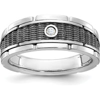 14K White Gold Men’s Textured Diamond Ring with Black Rhodium and Solitaire Diamond - 0.05 Carats Total Diamond Weight by IBGoodman