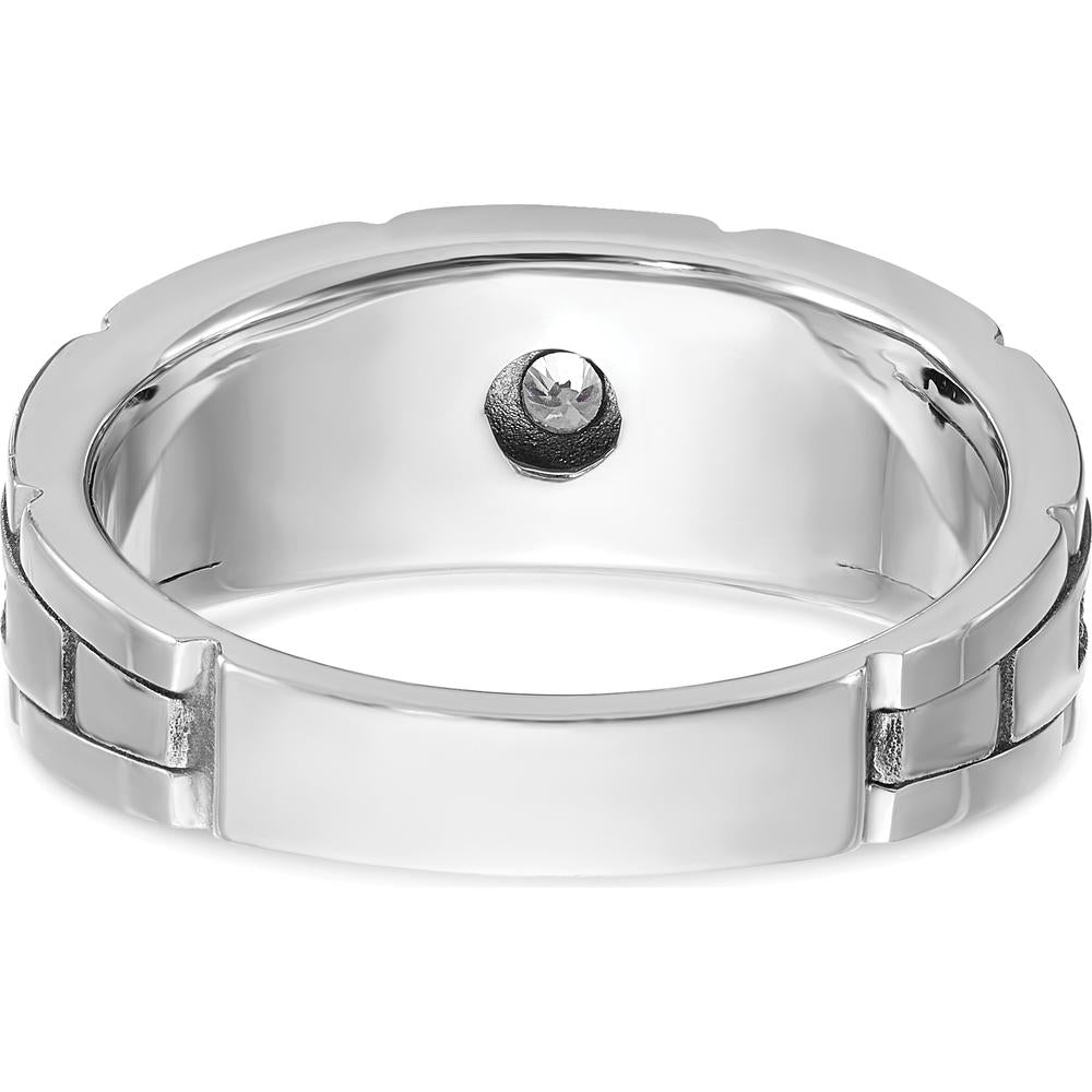 14K White Gold Men’s Textured Diamond Ring with Black Rhodium and Solitaire Diamond - 0.05 Carats Total Diamond Weight by IBGoodman