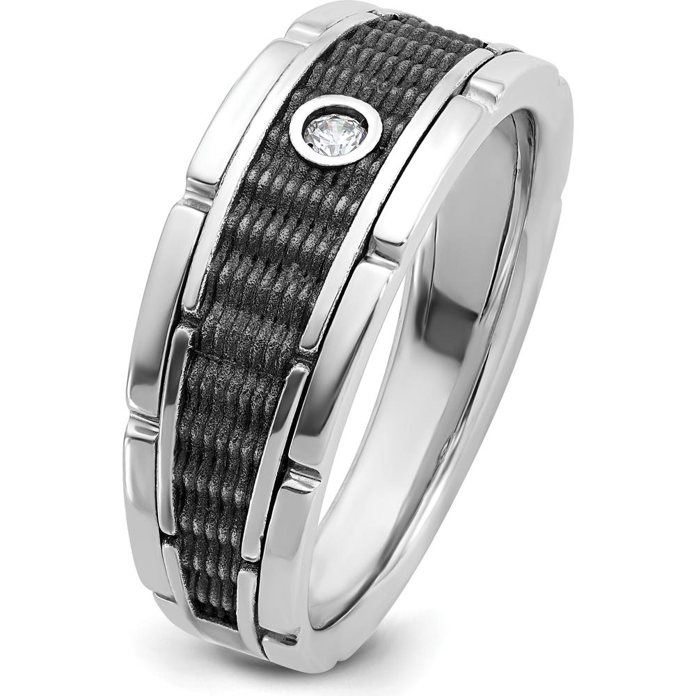 14K White Gold Men’s Textured Diamond Ring with Black Rhodium and Solitaire Diamond - 0.05 Carats Total Diamond Weight by IBGoodman