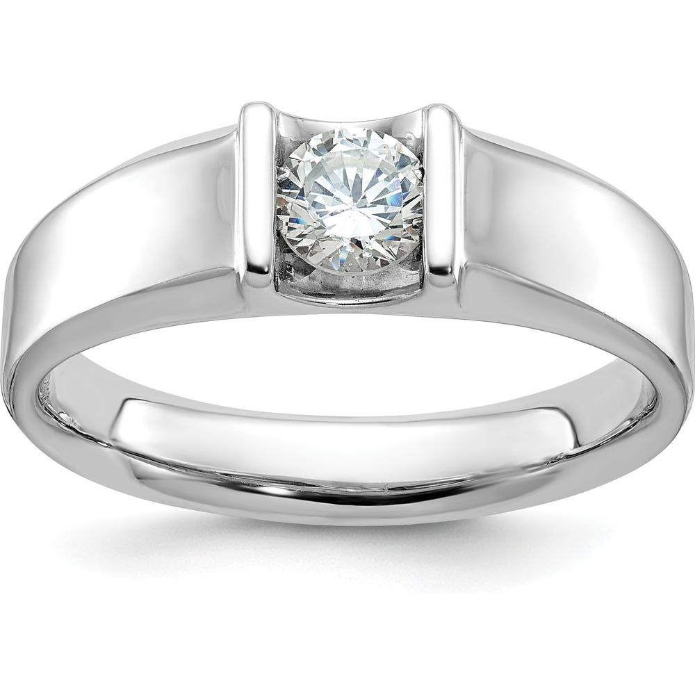 14K White Gold Men's 1/2 Carat Round Diamond Ring - Rhodium Plated by IBGoodman