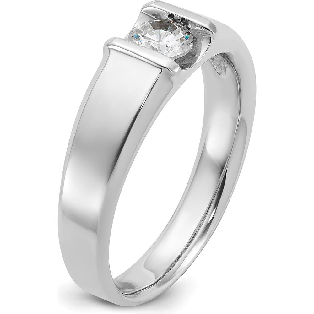 14K White Gold Men's 1/2 Carat Round Diamond Ring - Rhodium Plated by IBGoodman