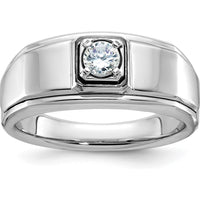 14K White Gold Men's 1/3 Carat Diamond Ring with Round Faceted Diamond - 0.349 Carats Total Diamond Weight by IBGoodman