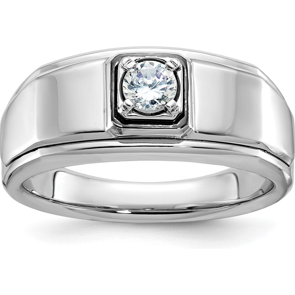 14K White Gold Men's 1/3 Carat Diamond Ring with Round Faceted Diamond - 0.349 Carats Total Diamond Weight by IBGoodman