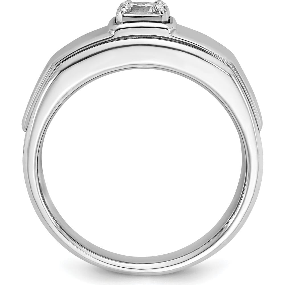 14K White Gold Men's 1/3 Carat Diamond Ring with Round Faceted Diamond - 0.349 Carats Total Diamond Weight by IBGoodman