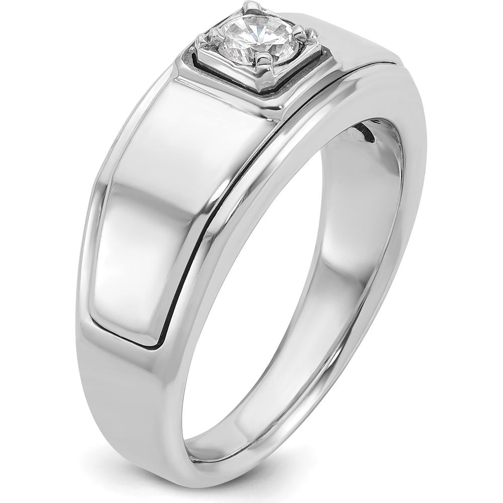 14K White Gold Men's 1/3 Carat Diamond Ring with Round Faceted Diamond - 0.349 Carats Total Diamond Weight by IBGoodman