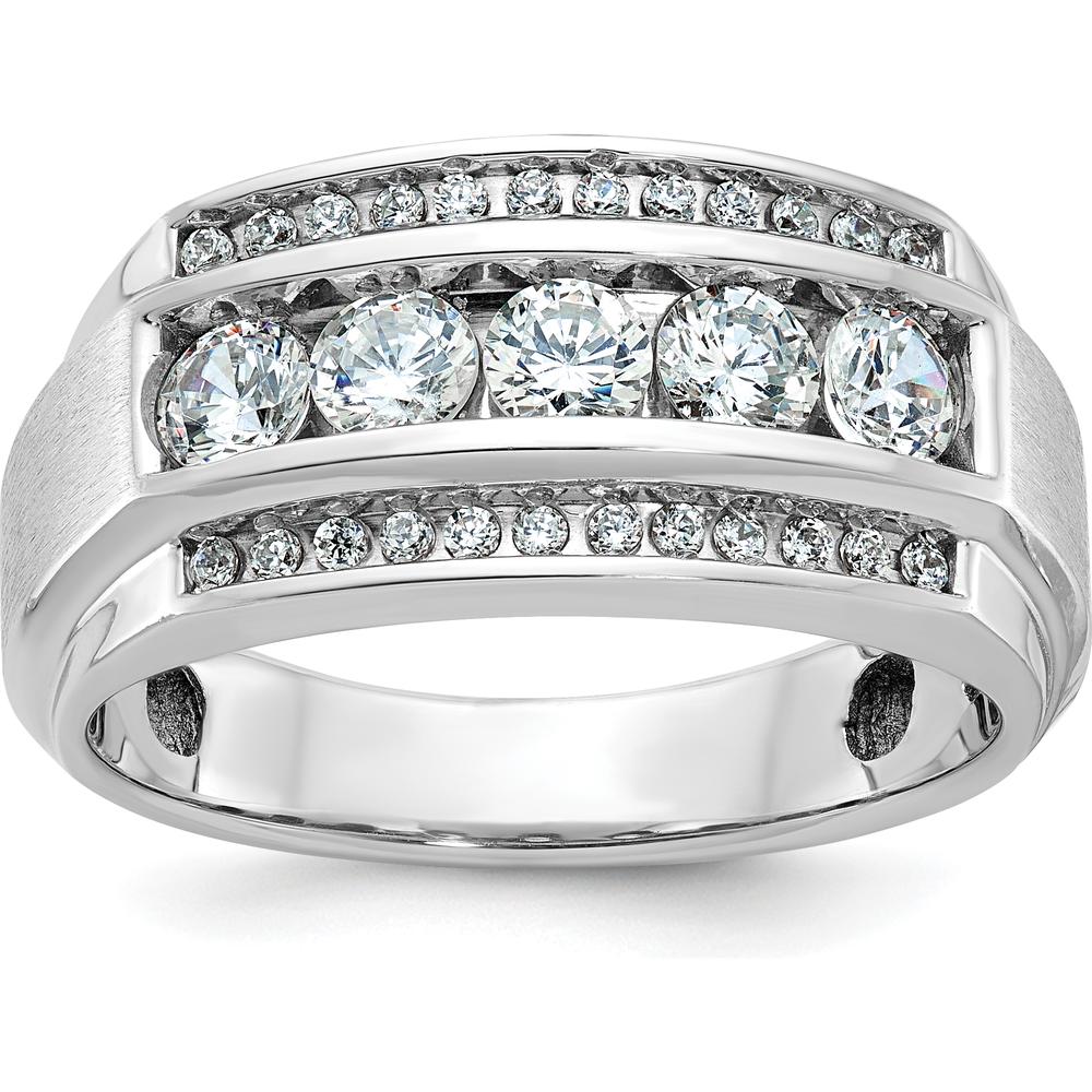 14K White Gold Men's 3-Row Diamond Ring with Polished and Satin Finish - 1.25 Carats Total Diamond Weight by IBGoodman