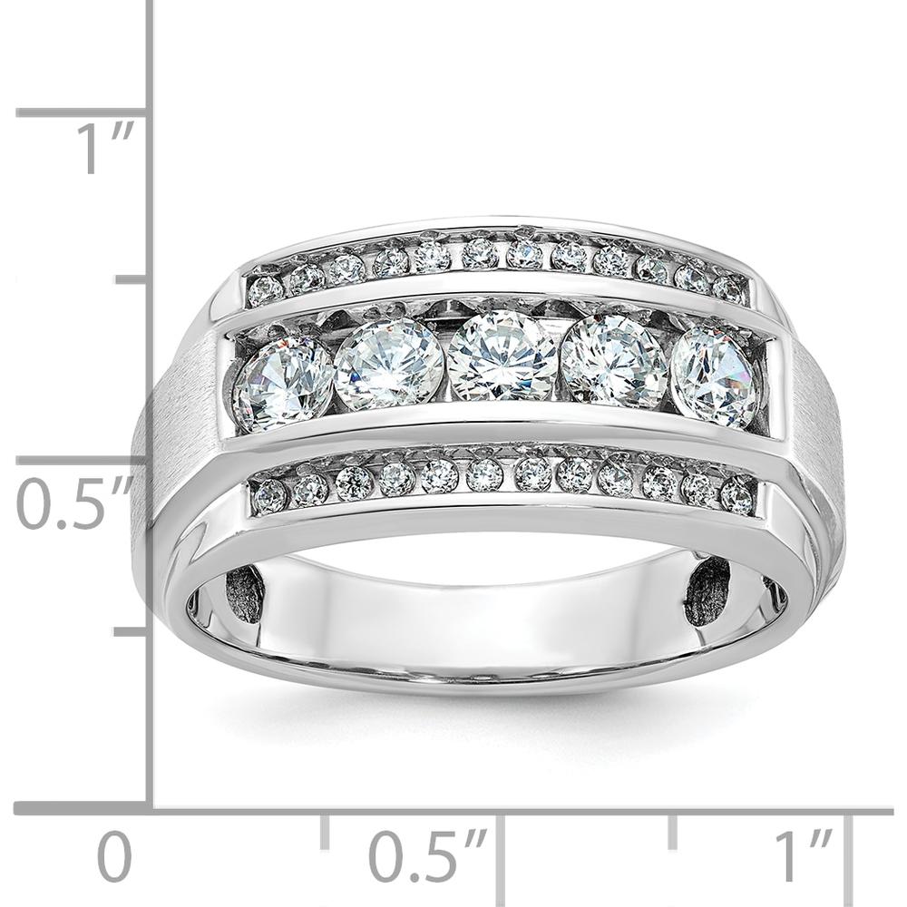 14K White Gold Men's 3-Row Diamond Ring with Polished and Satin Finish - 1.25 Carats Total Diamond Weight by IBGoodman