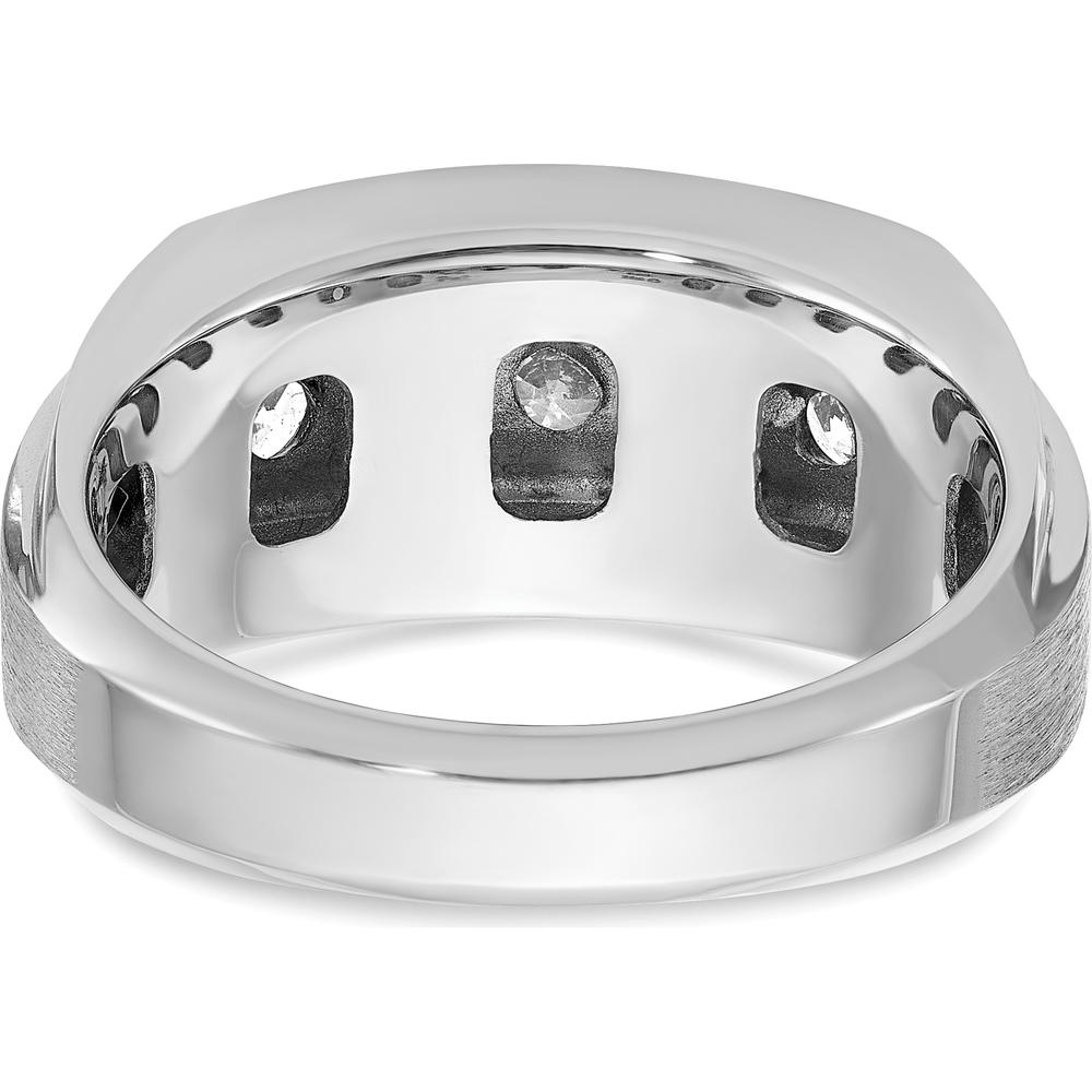 14K White Gold Men's 3-Row Diamond Ring with Polished and Satin Finish - 1.25 Carats Total Diamond Weight by IBGoodman