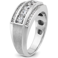 14K White Gold Men's 3-Row Diamond Ring with Polished and Satin Finish - 1.25 Carats Total Diamond Weight by IBGoodman