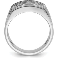 14K White Gold Men's 4-Row Diamond Band Ring with Polished Grooved Design - 1 1/5 Carats Total Diamond Weight by IBGoodman