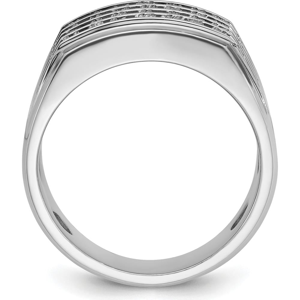14K White Gold Men's 4-Row Diamond Band Ring with Polished Grooved Design - 1 1/5 Carats Total Diamond Weight by IBGoodman