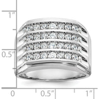 14K White Gold Men's 4-Row Diamond Band Ring with Polished Grooved Design - 1 1/5 Carats Total Diamond Weight by IBGoodman
