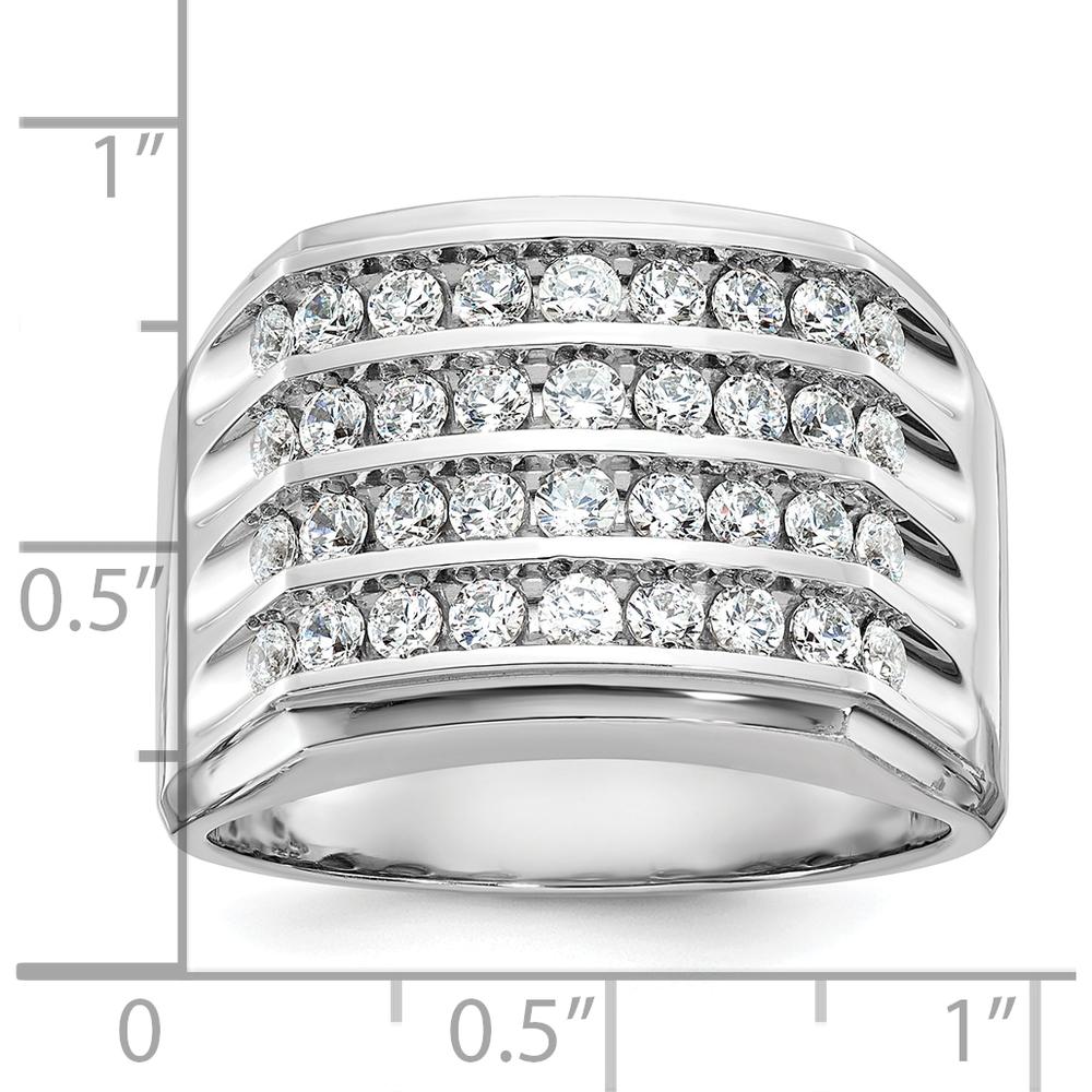 14K White Gold Men's 4-Row Diamond Band Ring with Polished Grooved Design - 1 1/5 Carats Total Diamond Weight by IBGoodman